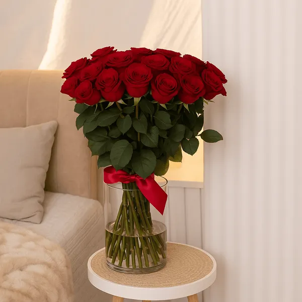 Buchet de 31 trandafiri roșii, 80 cm