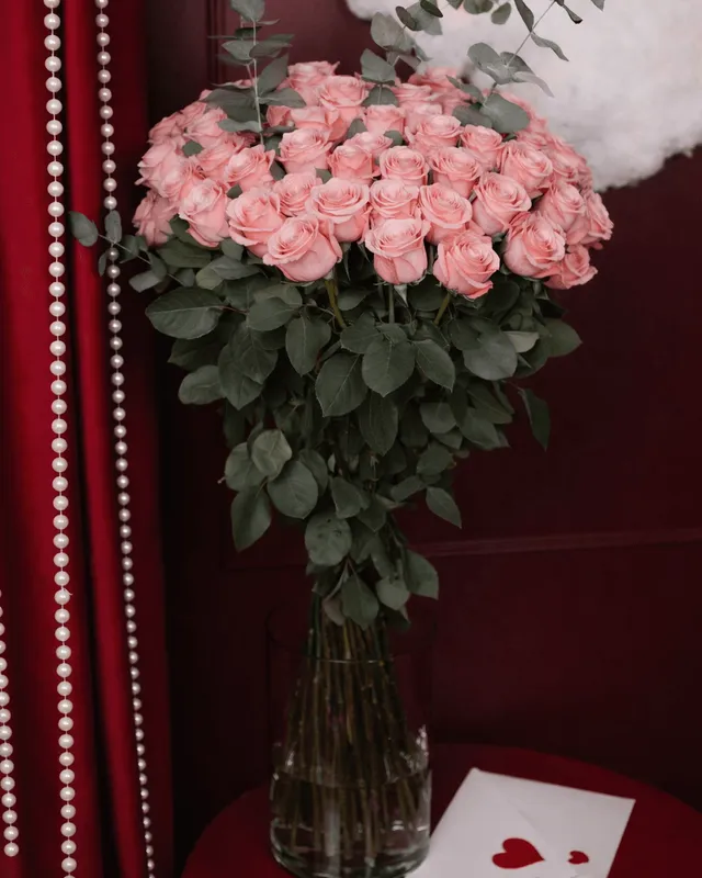 Buchet de 51 trandafiri roz, 80 cm