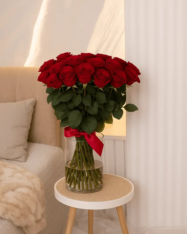 Buchet de 31 trandafiri roșii, 80 cm
