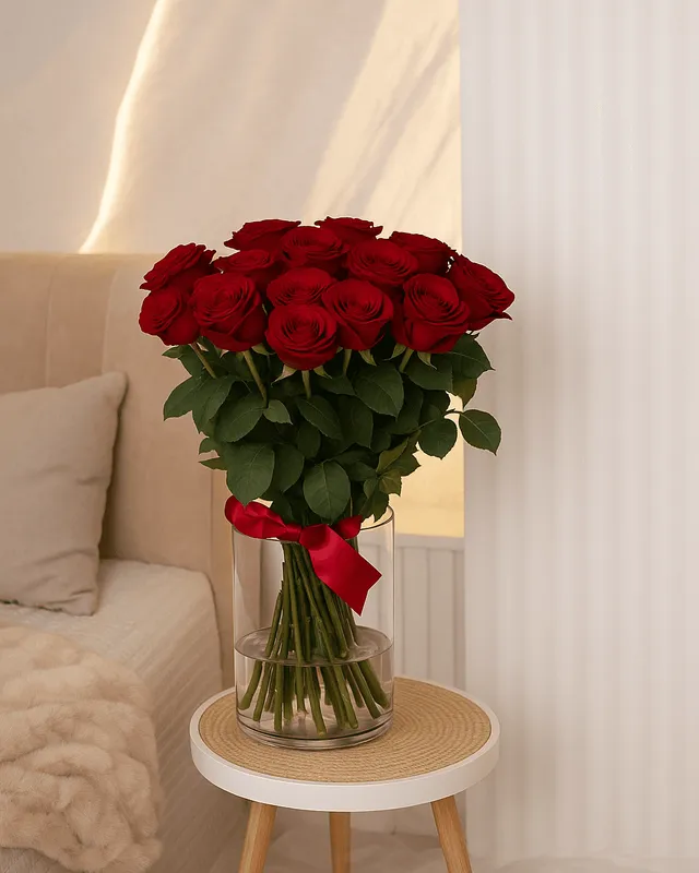 Buchet de 21 trandafiri roșii, 80 cm