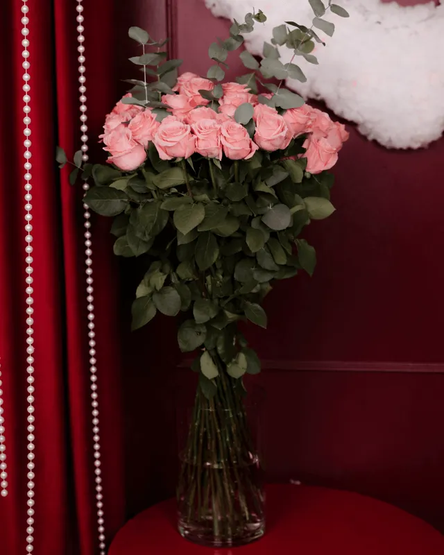 Buchet de 31 trandafiri roz, 80 cm
